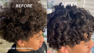 DOING MY BROTHERS HAIR curly hair tutorial for boys [upl. by Fredel]