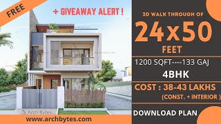 24x50 House Design 3D  1200 Sqft  133 Gaj  4 BHK  Modern Design  Terrace Garden  7x18 Meters [upl. by Darlleen]