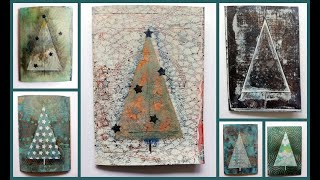 Gelli plate Gelatineplatte Monoprinting Monotypie Weihnachtskarten Christmas cards easy simple [upl. by Ynaffik541]