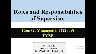 Roles and Responsibilities of Supervisor [upl. by Melnick822]