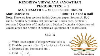 PT1 Paper  Class7 Maths  For Kendriya Vidyalaya Students  KVS Periodic Test Exam Question Paper [upl. by Jaret28]