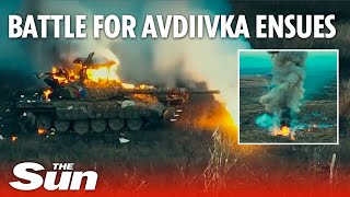 UkraineRussia war Ukrainian forces obliterate enemy tank convoy near Avdiivka [upl. by Yltsew]