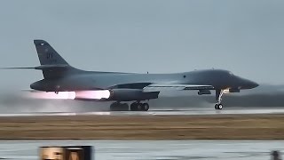 B1 Bombers Takeoff With Afterburners Glowing • The Bone [upl. by Eilzel]