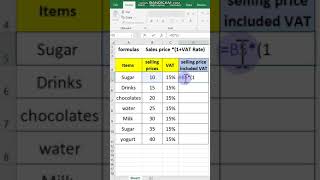 How to calculate VAT in excel  calculate vat   shorts [upl. by Orecic]