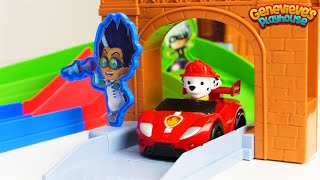 ☻PJ Masks☻ and Paw Patrol toy Racing Video [upl. by Kleeman]