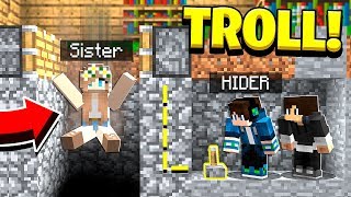 TROLLING MY LITTLE SISTER IN HIDE AND SEEK in Minecraft [upl. by Anyek64]