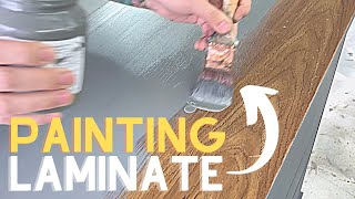 Yes you CAN paint LAMINATE FURNITURE Mid Century Style Dresser Makeover [upl. by Nomelihp222]