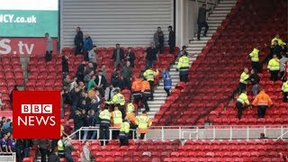 Football fans fight at Middlesbrough v Sheffield United  BBC News [upl. by Munsey]