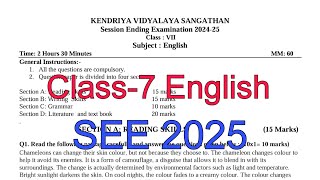 Class7 English  Annual Exam Question Paper  Session 202425 Session Ending Exam for KV students [upl. by Yelac514]