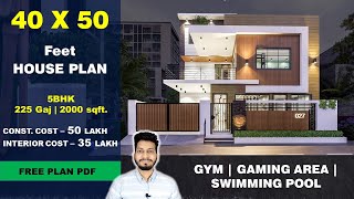 40x50 House plan with Garden  225 Gaj  2000 sqft  4050 5BHK  40 by 50 ka Naksha  DV Studio [upl. by Alema381]