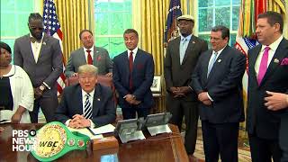 WATCH President Trump posthumously pardons boxer Jack Johnson [upl. by Anorahs573]