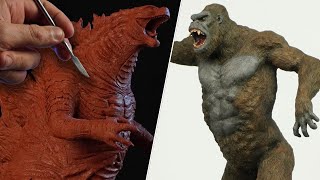 Sculpting GODZILLA VS KING KONG Diorama  Timelapse [upl. by Ahsemad]