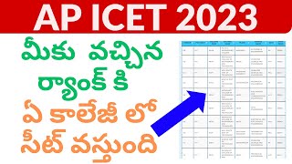 AP ICET Rank Wise Colleges List 2023  AP ICET Marks vs Rank 2023  AP ICET Rank vs College 2023 [upl. by Airdnazxela]