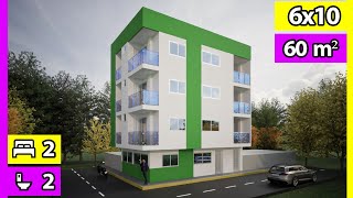 Plano de Casa 6X10 🏡  Apartamentos para Rentar 6x10  🏢 Diseño de Apartamentos 4 Pisos alquilar [upl. by Zined301]