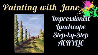 Impressionist Landscape for Beginners Acrylic on canvas Painting Tutorial [upl. by Ellehcam]