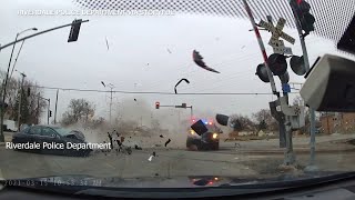 Video shows highspeed crash that seriously injured Riverdale police officer  ABC7 Chicago [upl. by Bekha]