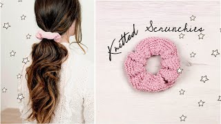 KNITTED SCRUNCHIES  DIY Tutorial stepbystep for beginners [upl. by Gherardo8]