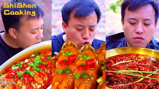 Village Funny Mukbang  Outdoor Stone Cooking  Eating Special Fish Recipe Collection石神 [upl. by Joses]