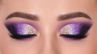 GOLD amp PURPLE Glitter Smokey Eye Makeup Tutorial  affordable [upl. by Syah]