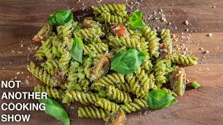 how to make EASY BASIL PESTO pasta [upl. by Adnawt]