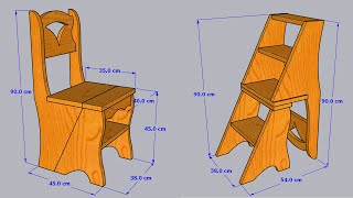 Como hacer una SILLA ESCALERA de madera sólida DIY Step Ladder Chair Easy [upl. by Ahsekal]