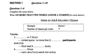 NOTES ON ADULT EDUCATION CLASSES  IELTS LISTENING TEST WITH ANSWERS [upl. by Erodoeht618]