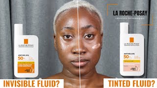 LA ROCHE POSAY ANTHELIOS ULTRALIGHT INVISIBLE FLUID vs TINTED FLUID SPF 50  REVIEW ON DARK SKIN [upl. by Clie]