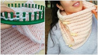 HOW TO KNIT A COWL IN DIAMOND STITCH ON ROUND LOOM [upl. by Atalayah]