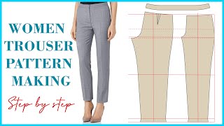 Basic Pant Pattern Drafting For Beginners  How To Make Womens Trouser Pattern Detailed [upl. by Samala]