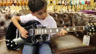 8yearold Jayden Tatasciore playing our Gibson SG Standard here at Normans Rare Guitars [upl. by Taro]